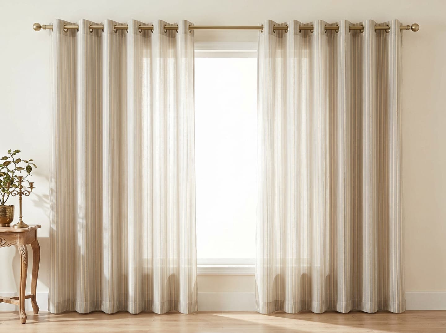 Amber Stripe curtains hanging in a room
