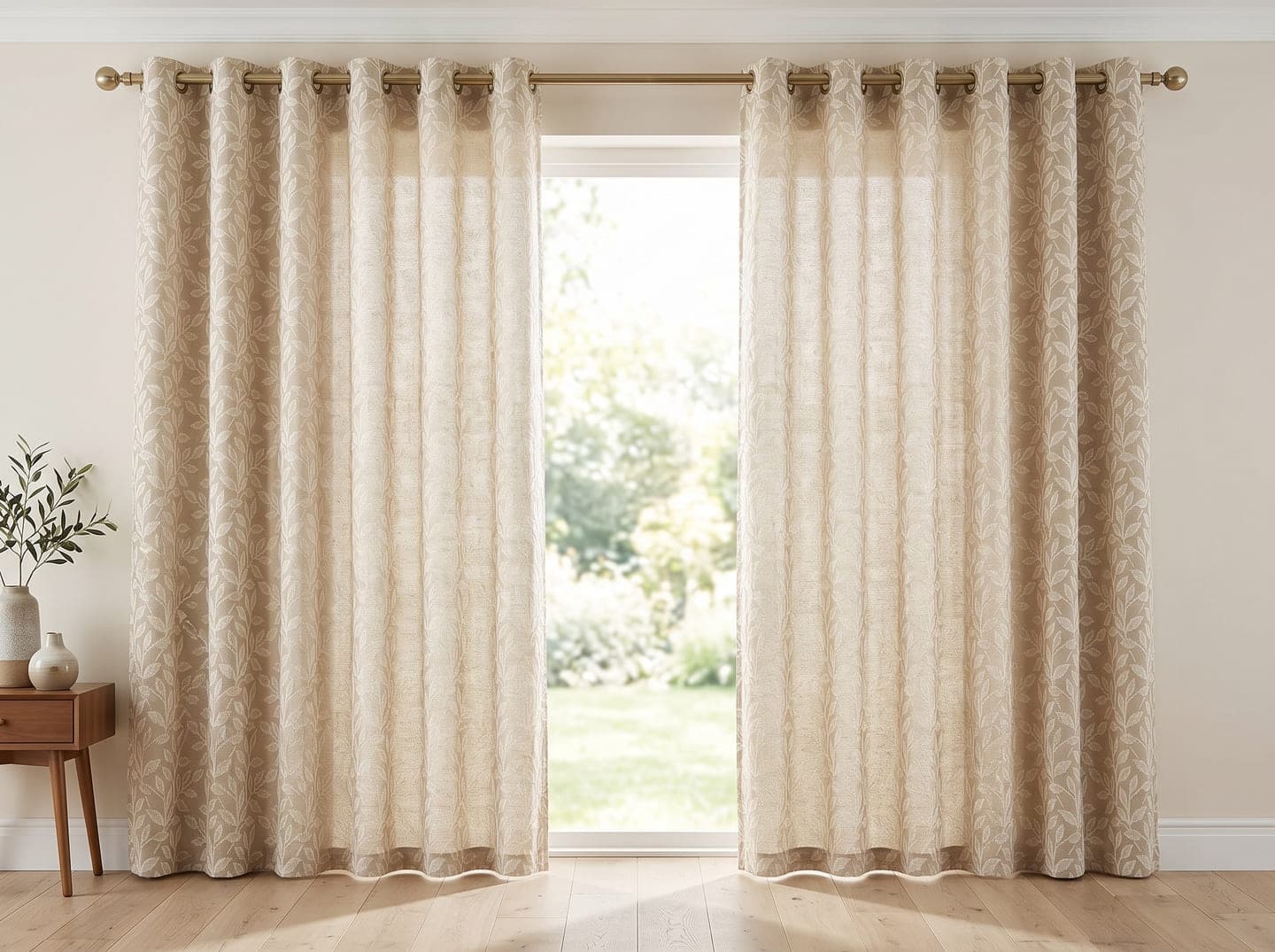 Vintage Leaf Jacquard curtains hanging in a room